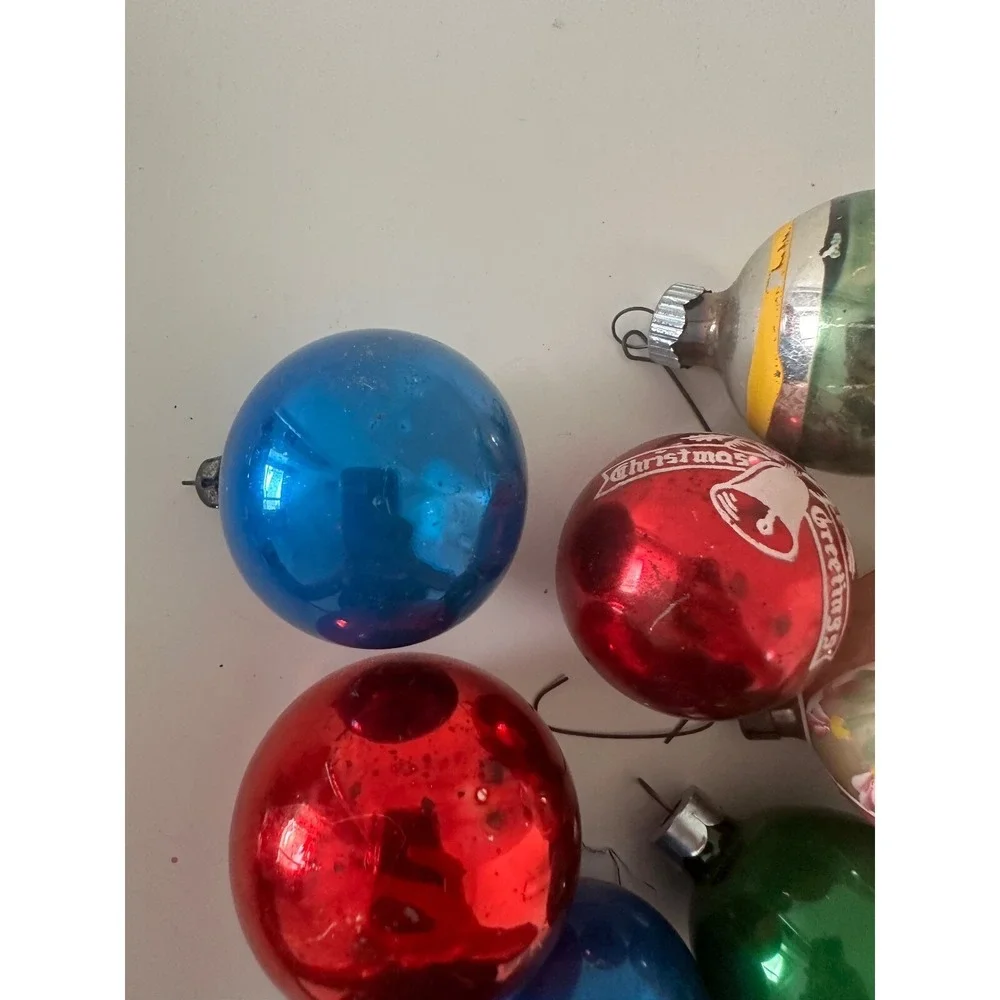 Vtg Poland Pink Flower Shiny Brite USA‎ Glass Ball Christmas Ornament Set 9